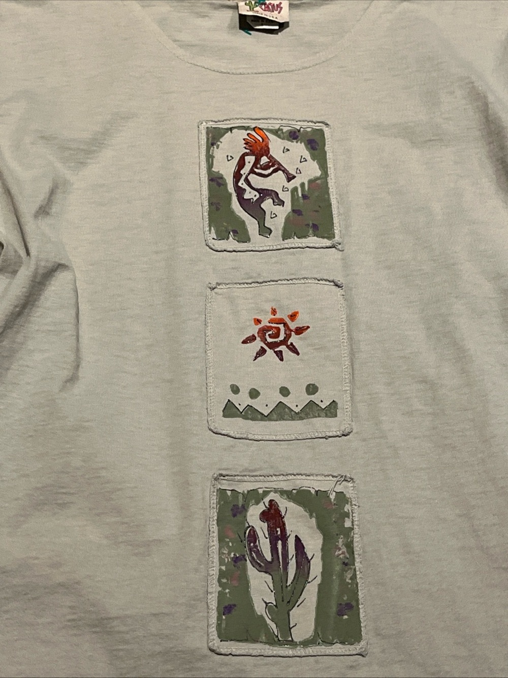 Cactus Preshrunk Cotton 90’s Vintage TShirt with  Patchwork Accents